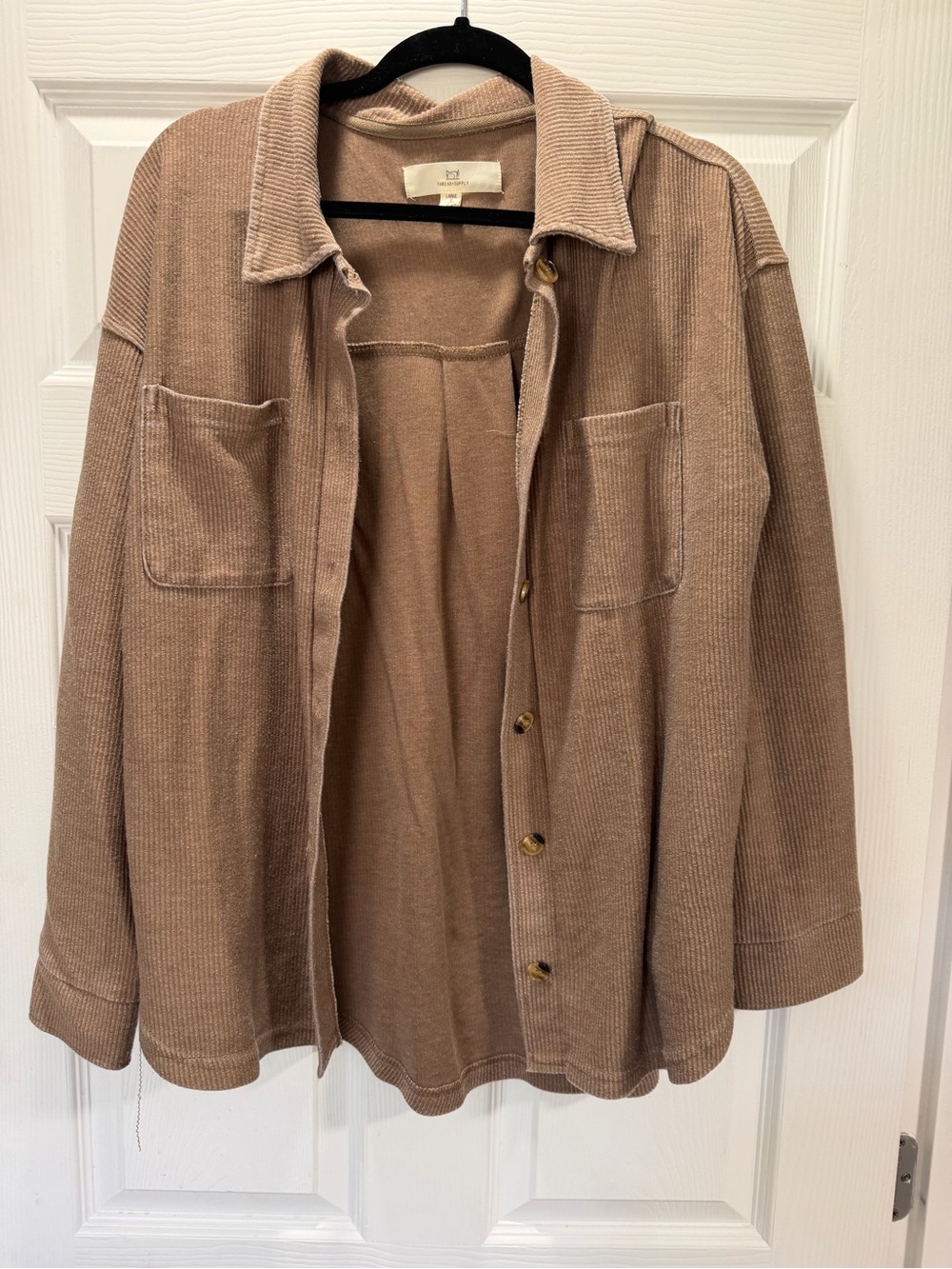 Thread & Supply Ribbed Utility Shacket in Beige Taupe